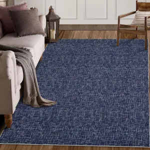 Contemporary Solid Color Rug 6x9 for Bedroom, Machine Washable Large Living Room Rug with Rubber Backing, Modern Blue