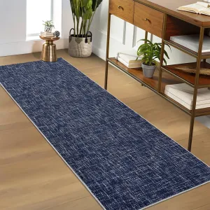 2x6 Hallway Runner Rug Machine Washable Low Pile Modern Solid Color Blue for Kitchen Living Room Bedroom