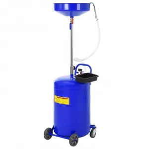 20 Gallon Waste Oil Drain Tank - Portable Air-Operated Oil Drainer with 15'' Premium Bowl, Adjustable Funnel Height, Wheels, and Toolbox for Fluid Fuel Transfer and Drainage, Blue
