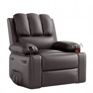 PU Leather Recliner Chair, Extra Wide 27" Manual Rocking Recliner w/ Comfortable Arms and Cup Holders for Living Room - Brown, Large