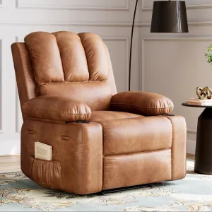 27" Oversized Recliner Chair, Manual Recliner for Adults, Lazy Boy with 1.5x Sponge Filling, Cup Holder, and Retractable Armrests, for Living Rooms, Bedrooms, and Nurseries