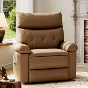 PU Leather Manual Recliner Chair with Side Pocket, Single Sofa Seat with 1.5X Sponge Comfort Arm and Back for Adults Living Room, Bedroom, Tan