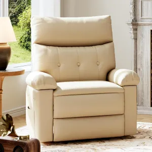 Recliner Chair for Adults, PU Leather Manual Recliner with Side Pocket, Lazy Chair with 1.5X Sponge Comfort Arm and Back for Living Room, Bedroom, Beige