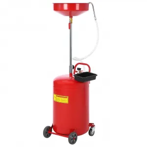 20 Gallon Waste Oil Drain Tank, Portable Oil Drain Container, Air Operated Drainer, Fluid Fuel Transfer Drainage, Adjustable Funnel Height with Wheel &15'' Premium Bowl and a Toolbox, Red