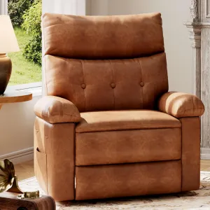 Recliner Chair for Adults, PU Leather Manual Recliner with Side Pocket, Lazy Chair with 1.5X Sponge Comfort Arm and Back for Living Room, Bedroom, Brown