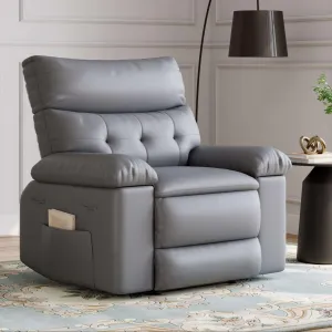 PU Leather Manual Recliner Chair with Side Pocket, Single Sofa Seat with 1.5X Sponge Comfort Arm and Back for Adults Living Room, Bedroom, Gray