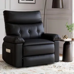 Extra Wide Comfort Recliner Chair for Adults - Oversized Black Leather Manual Sofa - 1.5X Thick Sponge Cushions, Comfortable Armchair - Living Room, Bedroom, Nursing Room - Black