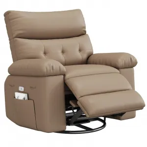 Oversized Manual Recliner, Breathable Leather Pushback Recliner Chair, Single Lazy Sofa Chair with Two Cup Holders and Side Pocket, Living Room Recliner, Tan