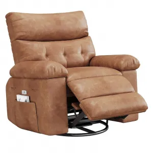 Extra Wide Comfort Recliner Chair for Adults - Oversized Manual PU Leather Sofa - Overstuffed Arms & Back, Cup Holder, Retractable Armrests, Side Pocket - Living Room, Bedroom, Nursery - Brown