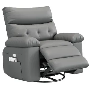 Oversized Manual Recliner, Breathable Leather Pushback Recliner Chair, Single Lazy Sofa Chair with Two Cup Holders and Side Pocket, Living Room Recliner, Gray