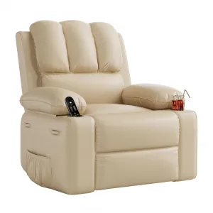 22" Widen Recliner Chair, 360° Manual Rocker Swivel Recliner for Adults, Lounge Chair with Side Pockets and Cup Holders, for Living Room, Bedroom, and Nursery, Creamy