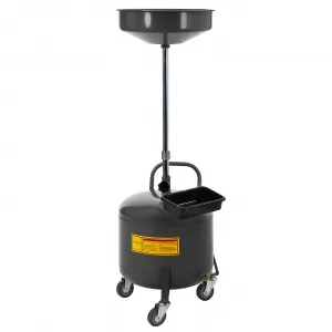 20 Gallon Oil Drain Tank Portable Air Operated Drainer Adjustable Funnel Height Steel with Wheels Toolbox for Auto Repair Shops, Black
