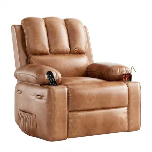 22" Widen Recliner Chair, 360° Manual Rocker Swivel Recliner for Adults, Lounge Chair with Side Pockets and Cup Holders, for Living Room, Bedroom, and Nursery, Vintage Leather
