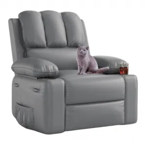 22" Widen Rocker Swivel Recliner Chair, Lazy Boy Recliner for Adults, with 1.5X Sponge Filling, Side Pocket, and Cup Holder, for Living Room, Bedroom, and Nursery, Grey