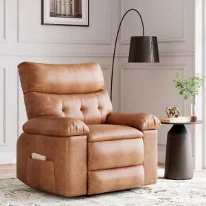27" Oversized Rocker Recliner Chair, PU Leather 360° Swivel Recliner with Side Pockets and Cup Holders, Manual Lazy Boy Recliner Chair for Living Room, Bedroom, Home Theater, Brown