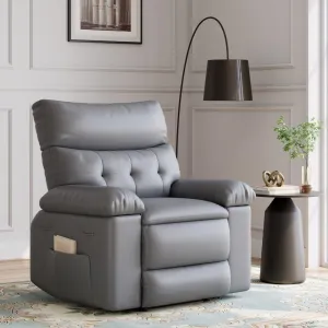 Oversized Wide Rocker Swivel Recliner Chair - PU Leather Large Manual Recliner for Adults, Ultimate Comfort Lazy Boy with 1.5X Sponge Filling and Easy Recline Mechanism for Relaxation, Gray