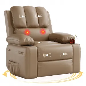 Recliner Chairs with Heat and Massage, 360° Swivel Lazy Recliner Chair for Elderly, Ergonomic Rocking Chair with Cup Holder for Living Rooms, Bedrooms and Nurseries - Tan