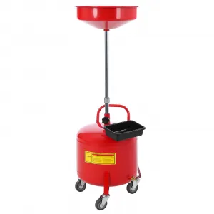 8 Gallon Waste Oil Drain Tank, Portable Oil Drain Container, Air Operated Drainer, Fluid Fuel Transfer Drainage, Adjustable Funnel Height with Wheel &15'' Premium Bowl and a Toolbox, Red