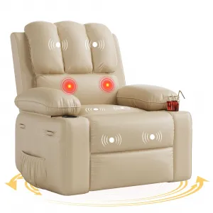 Recliner Chairs with Heat and Massage, 360° Swivel Lazy Recliner Chair for Elderly, Ergonomic Rocking Chair with Cup Holder for Living Rooms, Bedrooms and Nurseries - Beige