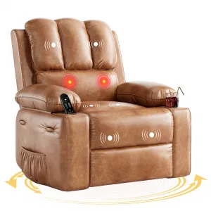 Oversized Recliner Chairs with Heat and Massage - 360° Swivel Lazy Boy Recliner Chair for Adults- Manual Rocking Chair with Cup Holder for Living Rooms, Bedrooms and Nurseries - Retro Brown