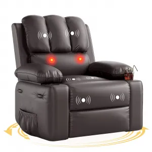 Oversized Recliner Chairs with Heat and Massage - 360° Swivel Lazy Boy Recliner Chair for Adults- Manual Rocking Chair with Cup Holder for Living Rooms, Bedrooms and Nurseries - Coffee