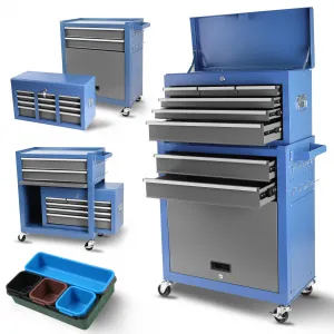 Tool Chest With Wheels 8-Drawer Rolling Tool Box Detachable Mechanic Cart For Garage 24.4x13x42.5 Blue&Gray