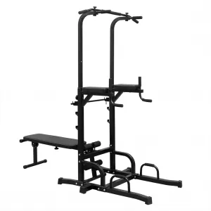 JAYKTIMO Multifunction Power Tower with Bench Pull Up Bar Dip Station for Home Gym Squat Rack Adjustable Workout Strength Training Home Fitness Equipment 440LB