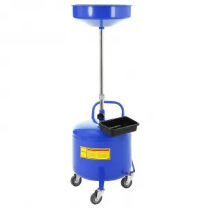 8 Gallon Portable Air-Operated Waste Oil Drainer with Adjustable 15" Funnel, Heavy-Duty Steel, Casters, Toolbox - Garage & Repair Shop Use, Blue