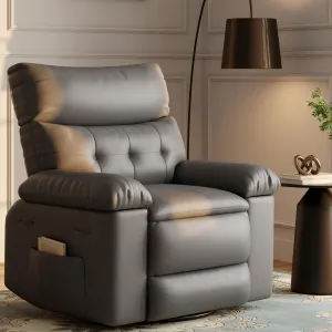 22" Widen Recliner Chairs with Heat and Massage - 360° Swivel Lazy Boy Recliner Chair for Adults- Manual Rocking Chair with Cup Holder for Living Rooms, Bedrooms, and Nurseries - Gray