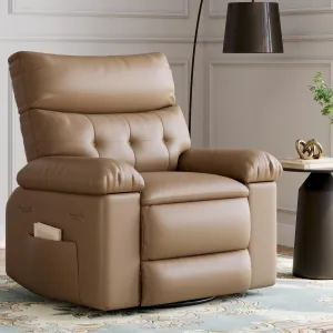22" Widen Recliner Chairs with Heat and Massage - 360° Swivel Lazy Boy Recliner Chair for Adults- Manual Rocking Chair with Cup Holder for Living Rooms, Bedrooms, and Nurseries - Tan