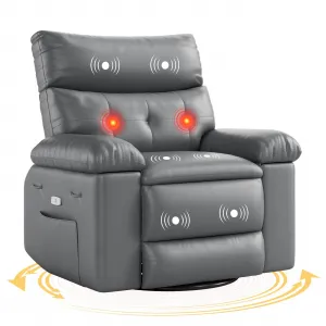 Oversized Recliner Chairs with Heat and Massage - 360° Swivel Lazy Boy Recliner Chair for Adults- Manual Rocking Chair with Cup Holder for Living Rooms, Bedrooms, and Nurseries - Grey