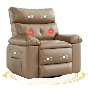 Oversized Recliner Chairs with Heat and Massage - 360° Swivel Lazy Boy Recliner Chair for Adults- Manual Rocking Chair with Cup Holder for Living Rooms, Bedrooms, and Nurseries - Tan