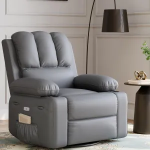Widen 22" Power Recliner Chair with Heat and Massage - 360° Swivel Lazy Boy Recliner Chair for Adults, Faux Leather Rocking Chair with Cup Holder for Living Rooms, Bedrooms, and Nurseries - Grey