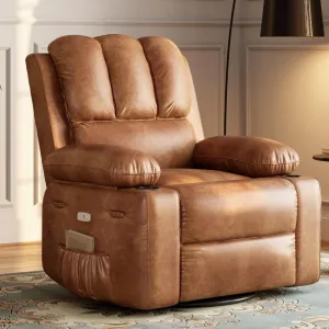 22" Widen Power Recliner Chair, Electric Rocker Swivel USB Charger Lazy Boy for Adults, with Vibrating Massage and Heating, 1.5X Sponge Filling for Living Room, Bedroom and Nursery