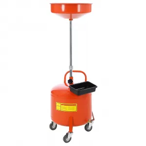 8 Gallon Portable Air-Operated Waste Oil Drainer - Heavy-Duty Steel with 15" Adjustable Funnel, Built-In Toolbox, and Casters for Garages, Orange