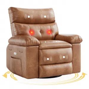 360° Swivel Massage Recliner Chair with Heating, Manual Lazy Recliner, PU Leather, Cup Holder, 1.5x Sponge Comfort, Rocking Chair for Living Rooms and Nurseries