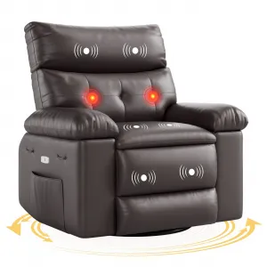 Swivel Massage Chair, Power Rocking Recliner Chair with Massage and Heating, Oversized Faux Leather Single Sofa Chair, Home Rocking Glider Chairs for Adults, Living Room, Bedroom