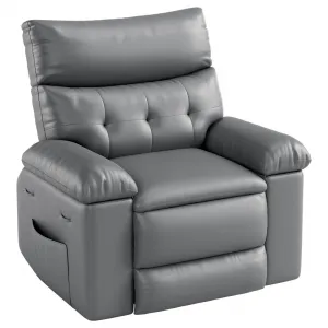 Power Recliner Rocker Swivel Chair with Heat & Massage – Electric PU Leather Glider, Tall Back, Padded Seat, USB Port, Lift Assist for Living Room, Bedroom, Nursery – Gray