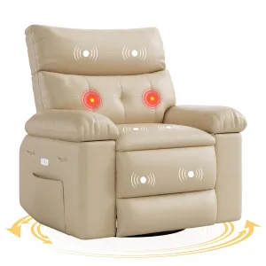 22" Widen Rocker Swivel Recliner Chair, Lazy Boy for Adults, with Vibrating Massage and Heating, 1.5X Sponge Filling, Side Pocket, for Living Room, Bedroom, and Nursery