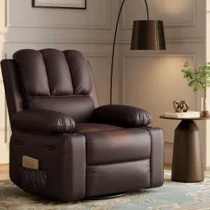 22" Massage Recliner Chair for Adults, Lazy Boy Recliner with Vibrating and Heating, PU Leather Recliner with Cup Holders and Side Pockets, for Living Room, Bedroom, and Nursery, Coffee