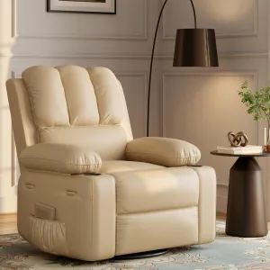 22" Massage Recliner Chair for Adults, Lazy Boy Recliner with Heat and Massage, 150% Sponge Filling, Side Pockets, and Cup Holders, for Living Room, Bedroom, and Nursery, Beige