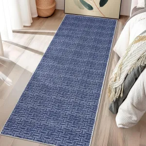 Modern Runner Rug 2x6 Washable Rug Runner Solid Woven Print Hallway Runners Indoor Soft Entryway Rug Non Slip Non-Shedding Low Pile Foldable Kitchen Rug Runner for Laundry Bedside Blue