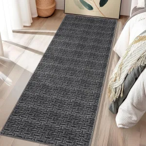 Modern Runner Rug 2x6 Washable Rug Runner Solid Woven Print Hallway Runners Indoor Soft Entryway Rug Non Slip Non-Shedding Low Pile Foldable Kitchen Rug Runner for Laundry Bedside Black