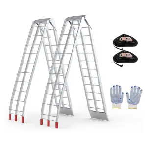 89" Aluminum Motorcycle Ramp 2 Piece - 750LB Capacity Foldable w/Non-Slip Surface & Safety Straps for Pickup Trucks 2 Piece
