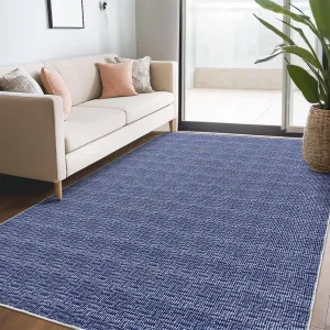 Modern Rug 9x12 Large Washable Rug Solid Woven Printed Rug Soft Indoor Living Room Rug Contemporary Non Slip Non-Shedding Carpet Low Pile Foldable Throw Rugs for Bedroom Dorm Home Office Blue