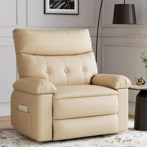 Oversized Wide Massage Recliner Chair, PU Leather Large Manual Recliner for Adults, Ultimate Comfort Lazy Boy with 1.5X Sponge Filling and Easy Recline Mechanism for Relaxation, Beige