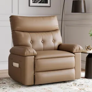 Oversized Wide Massage Recliner Chair, PU Leather Large Manual Recliner for Adults, Ultimate Comfort Lazy Boy with 1.5X Sponge Filling and Easy Recline Mechanism for Relaxation, Tan