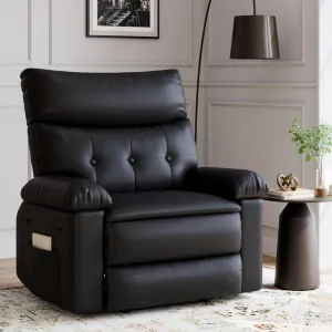 Oversized Wide Massage Recliner Chair, PU Leather Large Manual Recliner for Adults, Ultimate Comfort Lazy Boy with 1.5X Sponge Filling and Easy Recline Mechanism for Relaxation, Black