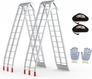 89" Aluminum Motorcycle Ramp - 750LB Capacity Foldable w/Non-Slip Surface & Safety Straps for Pickup Trucks
