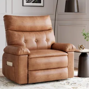 Oversized Wide Massage Recliner Chair, PU Leather Large Manual Recliner for Adults, Ultimate Comfort Lazy Boy with 1.5X Sponge Filling and Easy Recline Mechanism for Relaxation, Brown